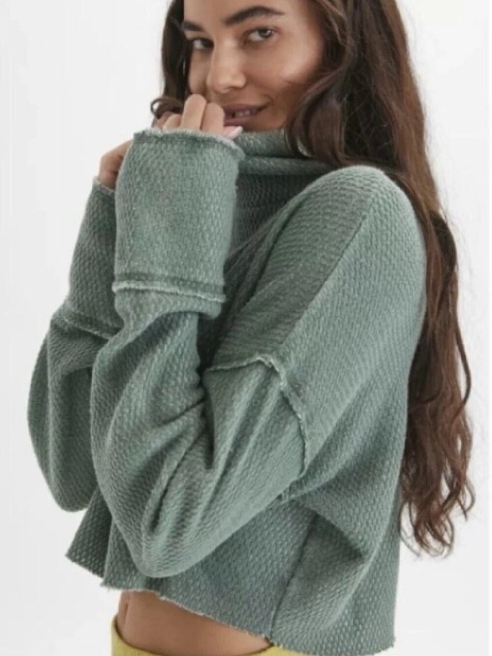 Out From Under Camino Long Sleeve Top - Sage Green Waffle - Size Medium